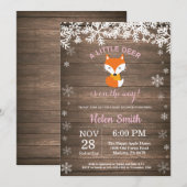 Invitation Fête de Bébé Fille Hiver Renard Rustique (Devant / Derrière)