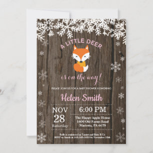 Invitation Fête de bébé fille hivernale Renard Rustique