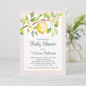 Invitation Fête de Bébé Fille Jaune Citron Rose (Debout devant)