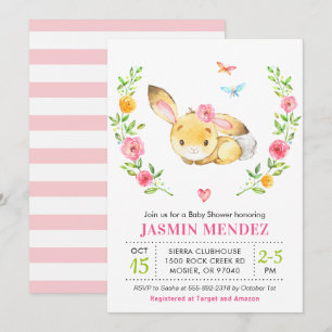 Invitation Fête de bébé fille lapin bébé rose saupoudrer de j
