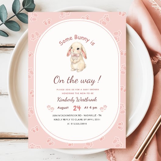 Invitation Fête de Bébé Fille Lapin Mignon