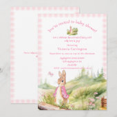 Invitation Fête de Bébé Fille Lapin Rose Bébé (Devant / Derrière)