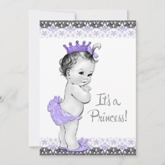 Invitation Fête de Bébé Fille Lavande Violet et Gris (Devant)