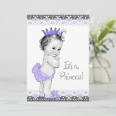 Invitation Fête de Bébé Fille Lavande Violet et Gris (Debout devant)