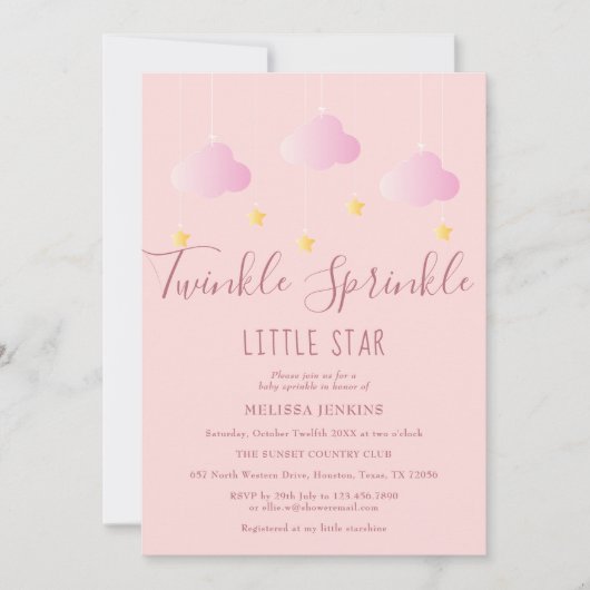 Invitation Fête de Bébé Fille Little Star Rose Sprinkle (Devant)