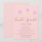 Invitation Fête de Bébé Fille Little Star Rose Sprinkle (Devant / Derrière)