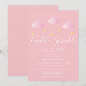 Invitation Fête de Bébé Fille Little Star Rose Sprinkle (Devant / Derrière)