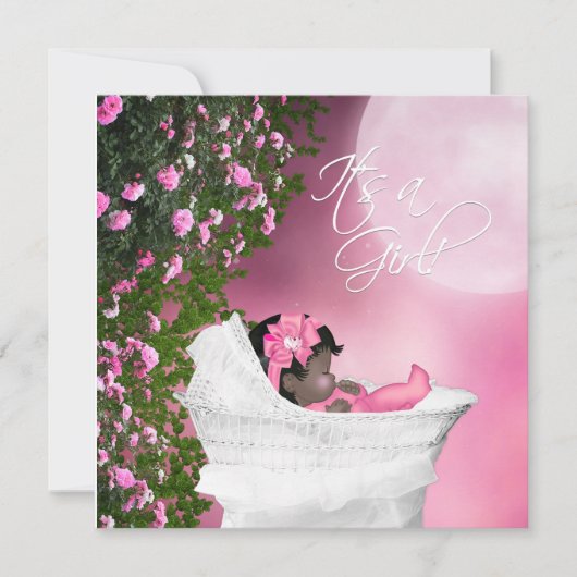 Invitation Fête de bébé fille Lune Rose (Devant)
