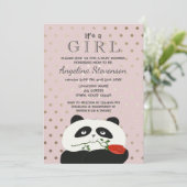 Invitation Fête de Bébé Fille Mignon Panda Rose (Debout devant)