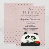 Invitation Fête de Bébé Fille Mignon Panda Rose (Devant / Derrière)