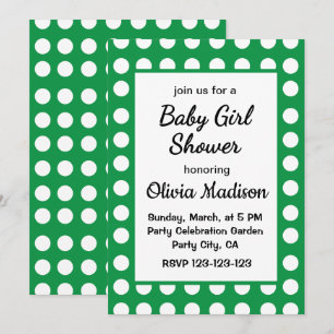 Invitation Fête de bébé fille mignonne avec des pois verts po