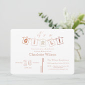 Invitation Fête de bébé fille mignonne Gingham marron Notedry (Debout devant)