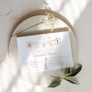 Invitation Fête de bébé fille mignonne Gingham marron Notedry