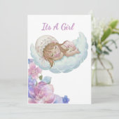 Invitation Fête de bébé fille nuage floral (Debout devant)
