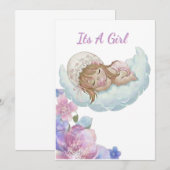 Invitation Fête de bébé fille nuage floral (Devant / Derrière)