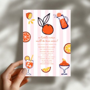 Invitation Fête de Bébé Fille Orange Doodle Mignonne