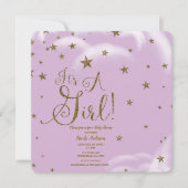 Invitation Fête de Bébé Fille Paillettes Or Rose Étoiles (Devant)