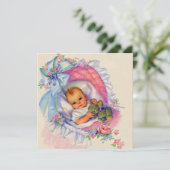 Invitation Fête de bébé fille pastel rose (Debout devant)