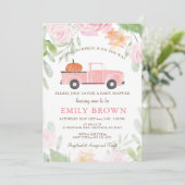 Invitation Fête de bébé Fille PETIT CITROUILLE Camion Floral  (Debout devant)