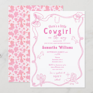 Invitation Fête de Bébé Fille Petite Cowgirl Rose