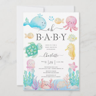 Invitation Fête de Bébé Fille Pieuvre Rose Sous La Mer