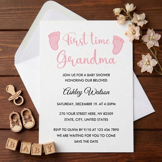 Invitation Fête de Bébé Fille Première fois Grand-mère