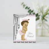 Invitation Fête de bébé fille princesse rose et grise (Debout devant)