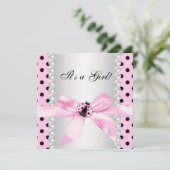 Invitation Fête de Bébé Fille Puceron Rose Perles Noires (Debout devant)