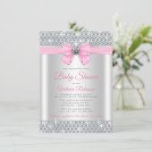 Invitation Fête de bébé fille rose argenté pailleté glamour (Debout devant)