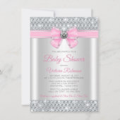Invitation Fête de bébé fille rose argenté pailleté glamour (Devant)