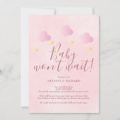 Invitation Fête de bébé fille rose bébé arrive à l'improviste (Devant)