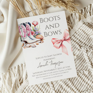 Invitation Fête de Bébé Fille Rose Bottes et Rubans de l'Oues