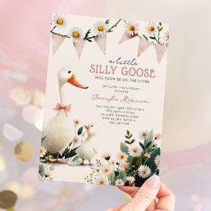 Invitation Fête de bébé fille Rose Canard Silly