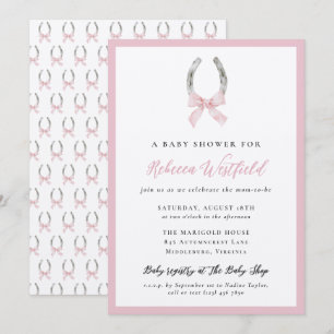 Invitation Fête de Bébé Fille Rose Cheval Équin Ruban Nœud