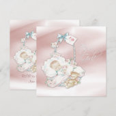 Invitation Fête de Bébé Fille Rose Douce Vintage (Devant / Derrière)