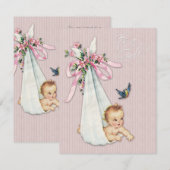 Invitation Fête de Bébé Fille Rose Douce Vintage (Devant / Derrière)