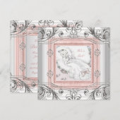 Invitation Fête de bébé fille rose et argent (Devant / Derrière)