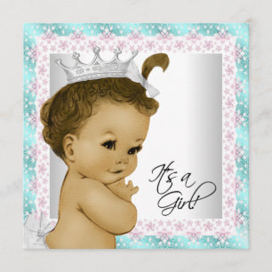 Invitation Fête de bébé fille rose et bleu sarcelle