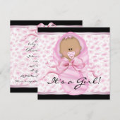 Invitation Fête de bébé fille rose et noir léopard (Devant / Derrière)