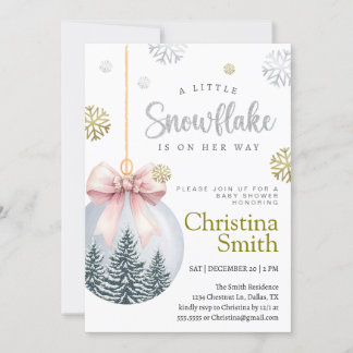 Invitation Fête de bébé fille Rose Flocon de neige Hiver Merv