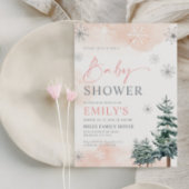 Invitation Fête de Bébé Fille Rose Hiver Merveilleux