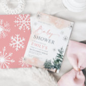 Invitation Fête de Bébé Fille Rose Hiver Merveilleux