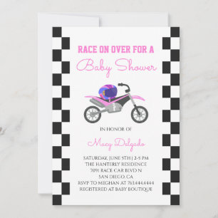 Invitation Fête de Bébé Fille Rose Moto Cross