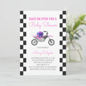 Invitation Fête de Bébé Fille Rose Moto Cross (Debout devant)