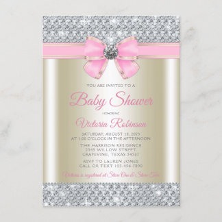 Invitation Fête de bébé fille rose or glamour