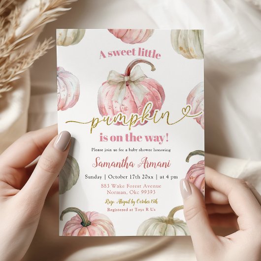 Invitation Fête de Bébé Fille Rose Pâle Citrouille