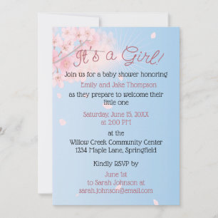 Invitation Fête de Bébé Fille Rose Pastel Bleu Vert Grossesse