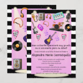 Invitation Fête de bébé fille rose Rock n Roll espagnol (Devant / Derrière)