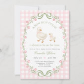 Invitation Fête de bébé fille rose Silly Goose (Devant)