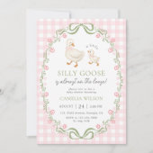Invitation Fête de bébé fille rose Silly Goose (Devant)